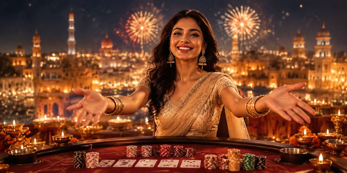 Lucknow old city street with festive lights and casino atmosphere